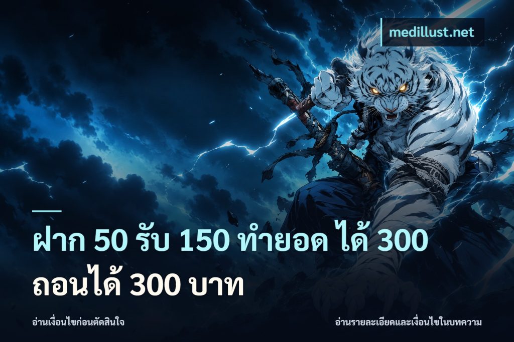 ฝาก 50 รับ 150 ทํายอด ได้ 300 ถอนได้ 300 บาท