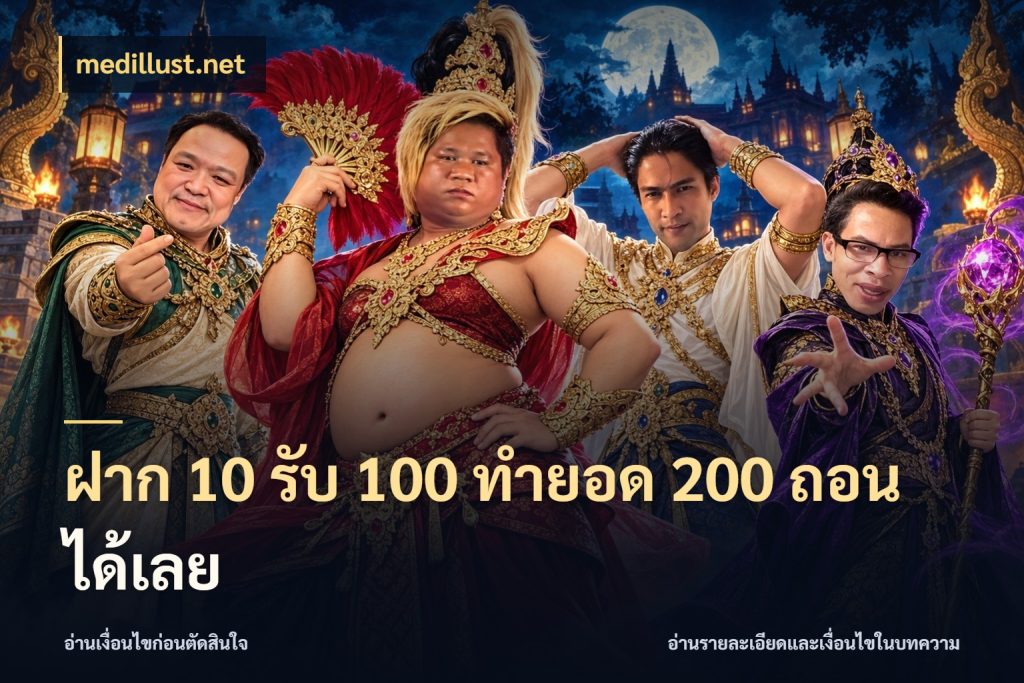 ฝาก 10 รับ 100 ทำยอด 200 ถอนได้เลย สีสันของโปรฝากและยอดรับ สไตล์ medillust.net