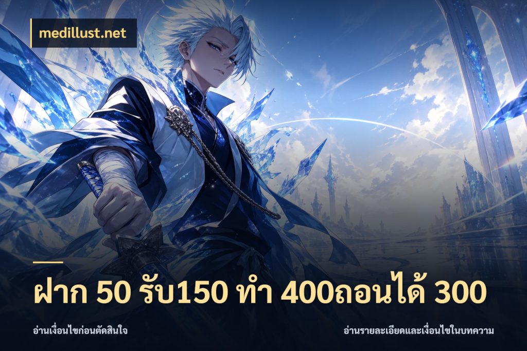 ฝาก 50 รับ150 ทํา 400ถอนได้ 300 สีสันของโปรฝากและยอดรับ ในมุม medillust.net